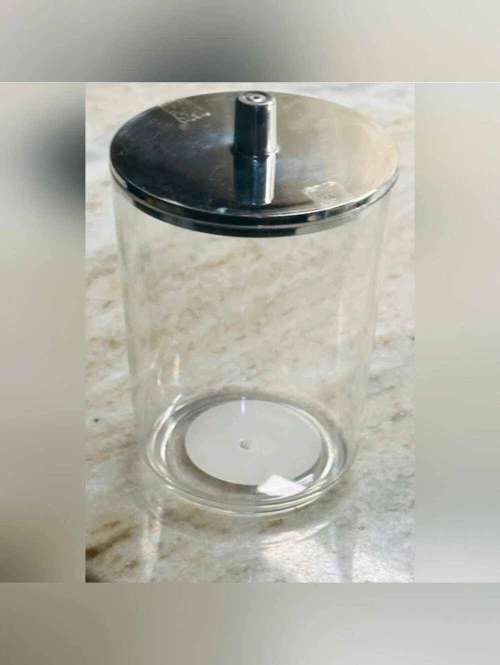 Clear Acrylic Q-Tip Dispenser with Silver Metal Lid -Versatile Home Storage BNIB